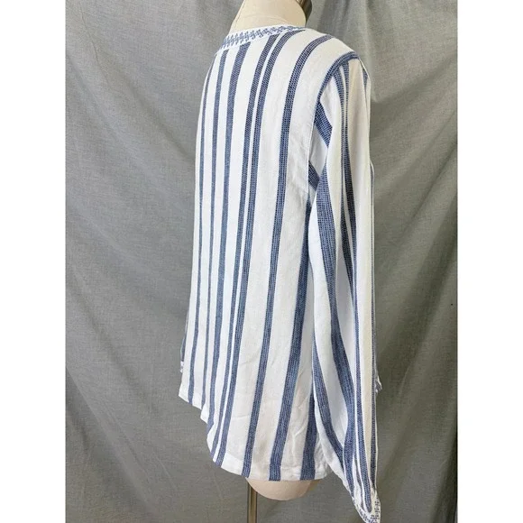 NWT Blue White Striped Embroidered 100% Cotton Tunic Top NWT Resortwear Vacation - Picture 9 of 12